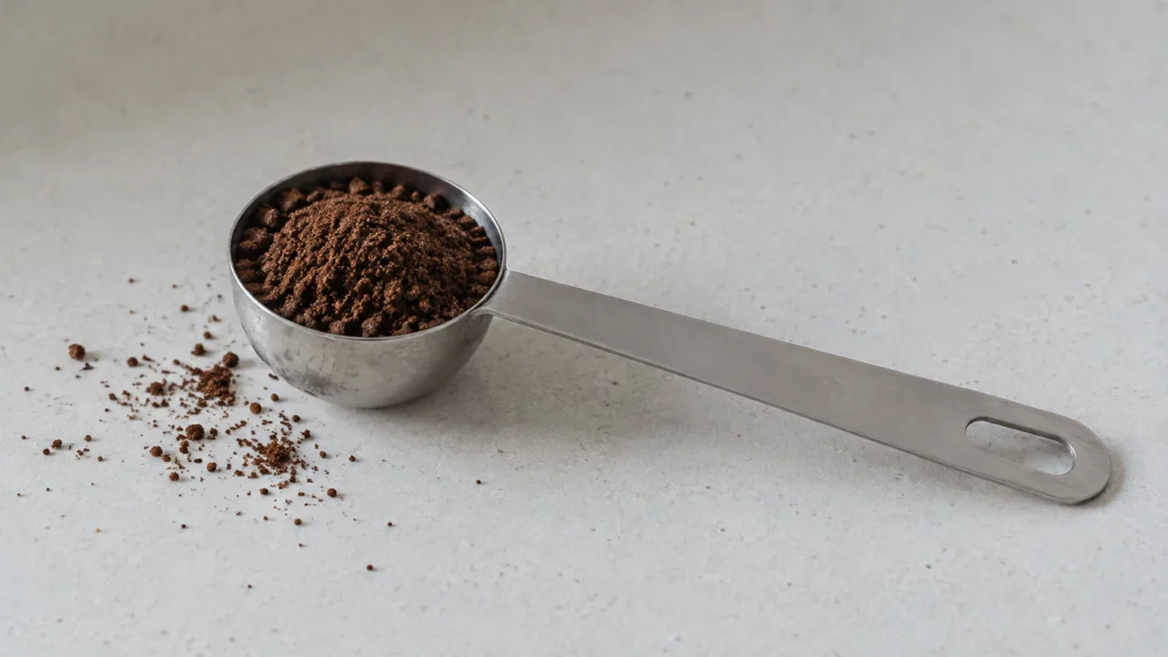Cuillère doseuse remplie de café moulu