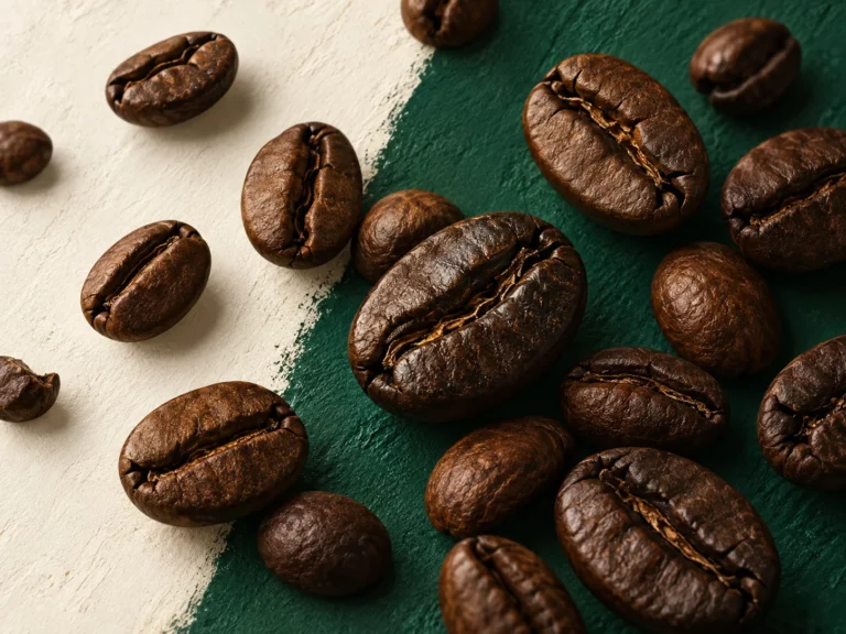 Grains de café torréfiés en gros plan